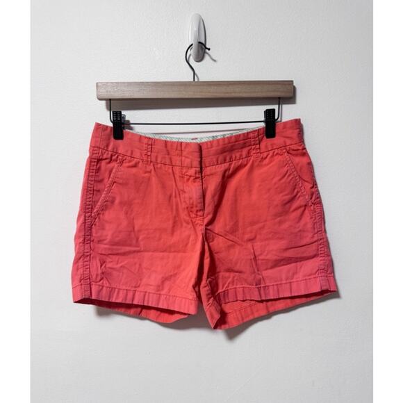 J Crew Broken In 100% Cotton Coral Chino Shorts Women’s Sz 4, Flat Front Beachy - Picture 1 of 9